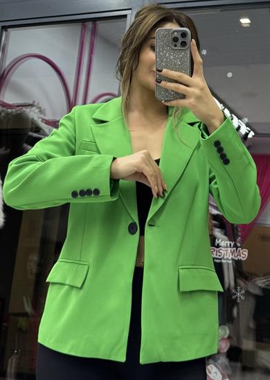  Oversize Tek Düğmeli Yeşil Blazer Ceket