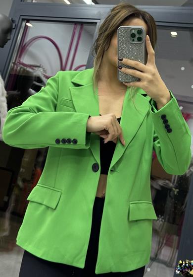  Oversize Tek Düğmeli Yeşil Blazer Ceket