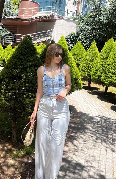 BELİ LASTİKLİ  POLİVİSKON PANTOLON -GRİ