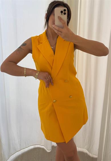  Slim Fit Rahat Kolsuz Double Crep Kumaş  Elbise -Turuncu