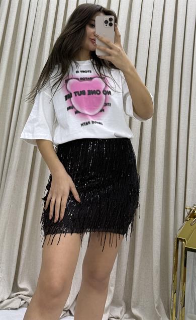 %100 Organik Pamuk  Basic Oversize Ekru Tekli T-Shirt