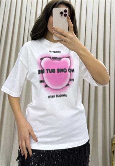 %100 Organik Pamuk  Basic Oversize Ekru Tekli T-Shirt