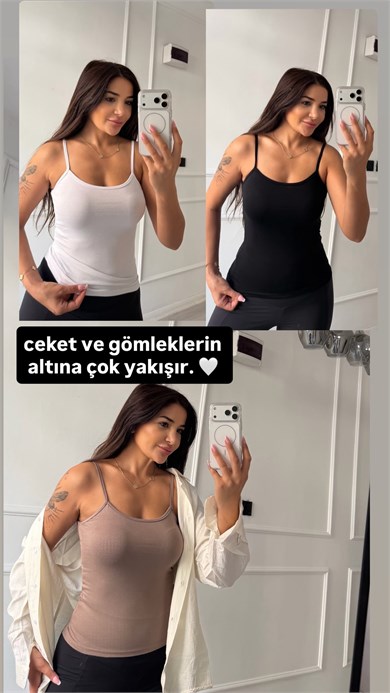 3`lü Basic Atlet Bluz Bej-Siyah-Beyaz