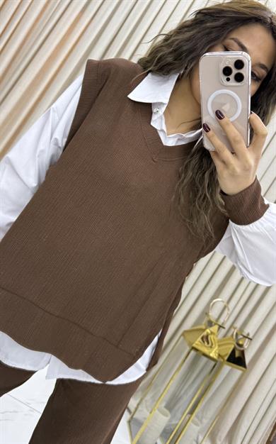3lü Relax Fit Rahat Kalıp Basic Düz Casual  3lü Pantolon Takım -kahve