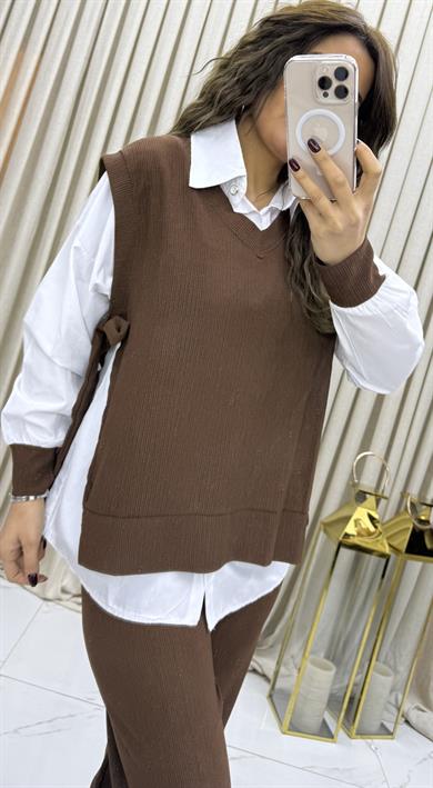 3lü Relax Fit Rahat Kalıp Basic Düz Casual  3lü Pantolon Takım -kahve