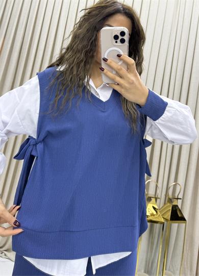 3lü Relax Fit Rahat Kalıp Basic Düz Casual  3lü Pantolon Takım -Mavi