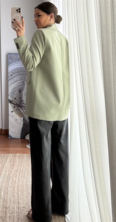 Haki Renk Astarlı Tek Düğmeli Blazer Ceket