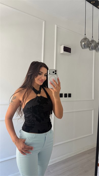 Açık Mavi  Yüksek Bel Slim Fit Kumaş Pantolon.