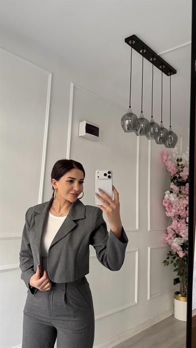 Antrasit 2li  Yüksek Bel Ceket Pantolon Takım-