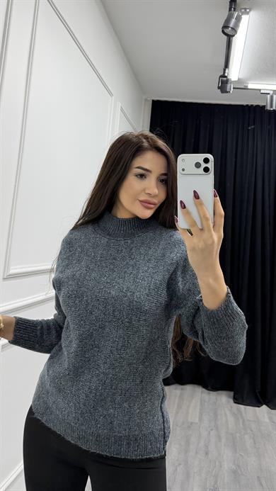 Antrasit Dik Yaka Loose Fit Triko Kazak