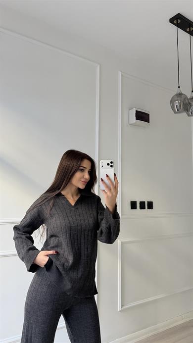 Antrasit Yumuşak Dokulu Polo Yaka Triko Pantolon Takım