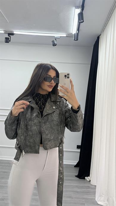 Arka Detay Lastikli Gri Havuç Kesim Kumaş Pantolon