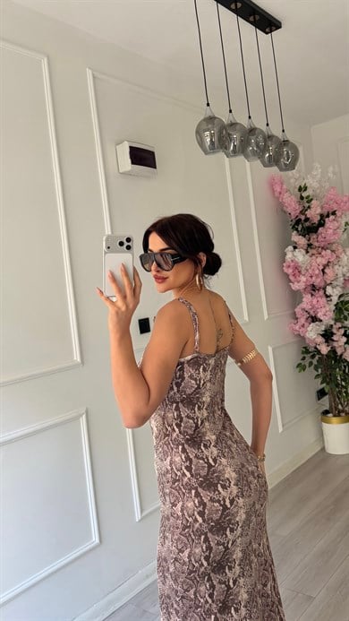 Askılı Desenli Esnek Elbise