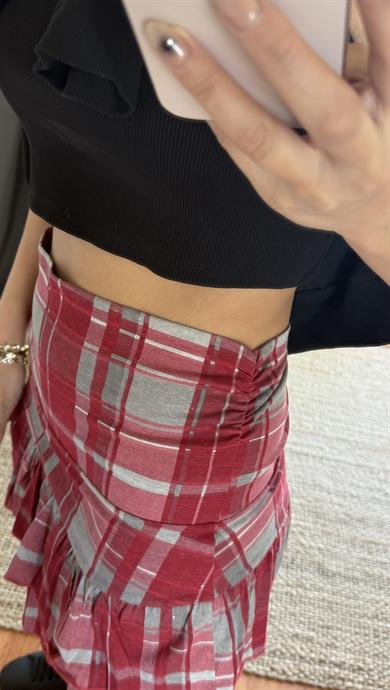 Beli Lastikli Ekose Mini Kareli Etek