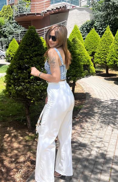 BELİ LASTİKLİ  POLİVİSKON PANTOLON -BEYAZ