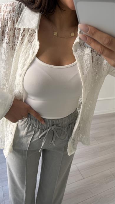 BELİ LASTİKLİ  POLİVİSKON PANTOLON -GRİ