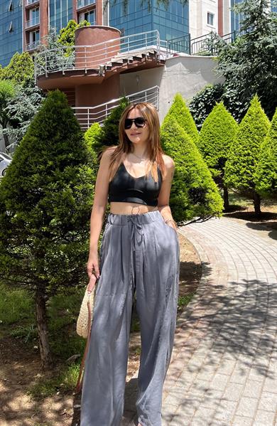 Beli Lastikli Tensel Kumaş Salaş Pantolon Antrasitl