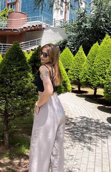 Beli Lastikli Tensel Kumaş Salaş Pantolon-Taş