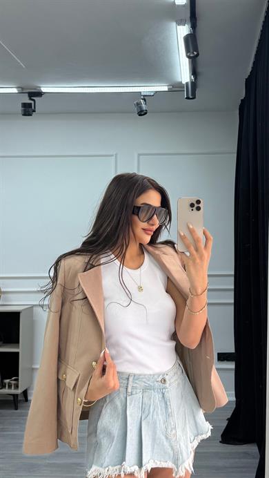 Beyaz Esnek Bisiklet Yaka Kaşkorse Geniş Askılı -Bluz
