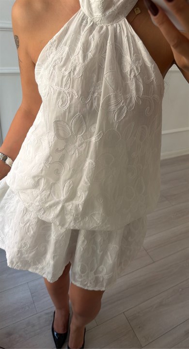 Beyaz  Halter Yaka Mini Elbise