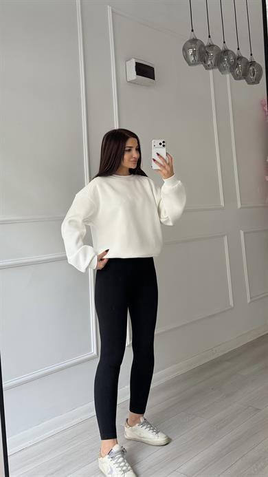 Beyaz Labubu Nakışlı Oversize Şardonlu Sweatshirt