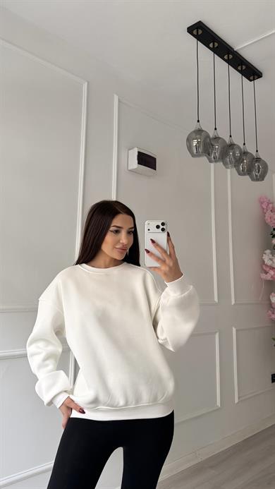 Beyaz Labubu Nakışlı Oversize Şardonlu Sweatshirt