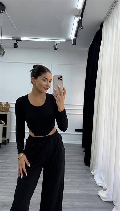 Bisiklet yaka alt üst pantolon Siyah Takım