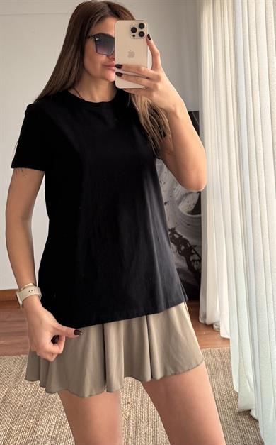 Bisiklet Yaka Basıc T-shirt- Siyah 