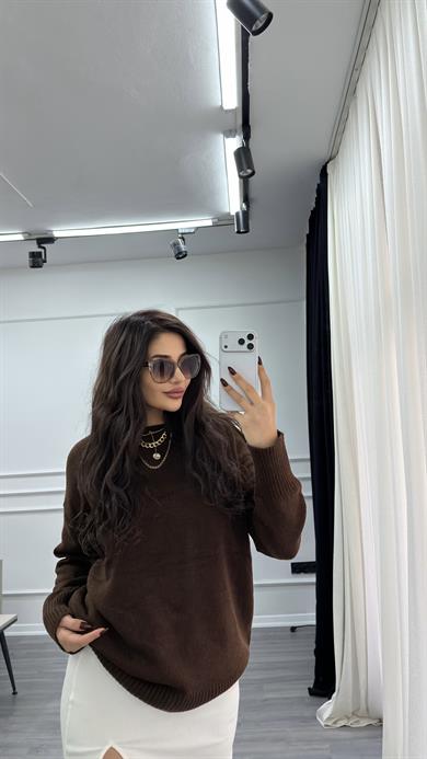 Bisiklet Yaka Oversize Kazak Acı Kahve