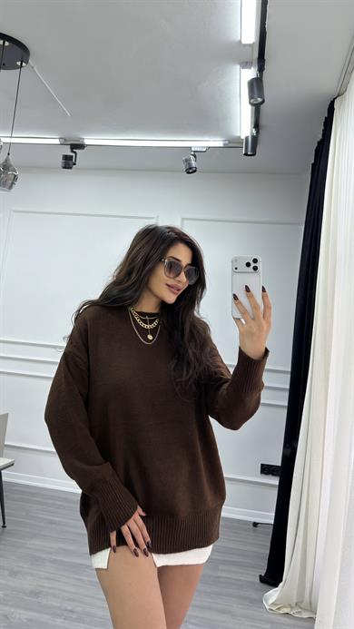 Bisiklet Yaka Oversize Kazak Acı Kahve