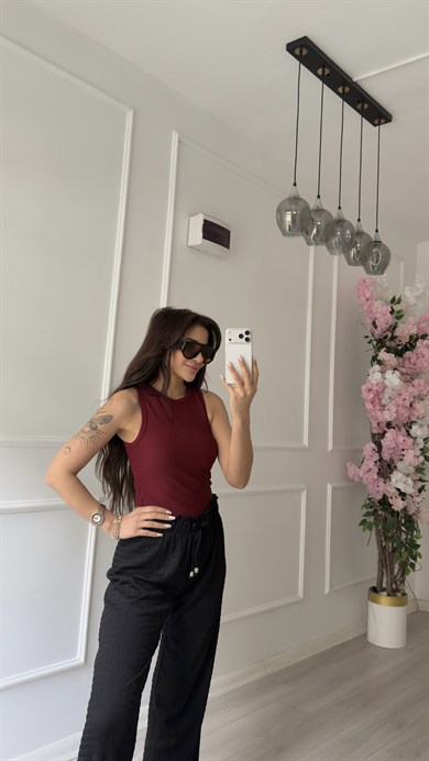 Bordo Bisiklet Yaka Bluz 