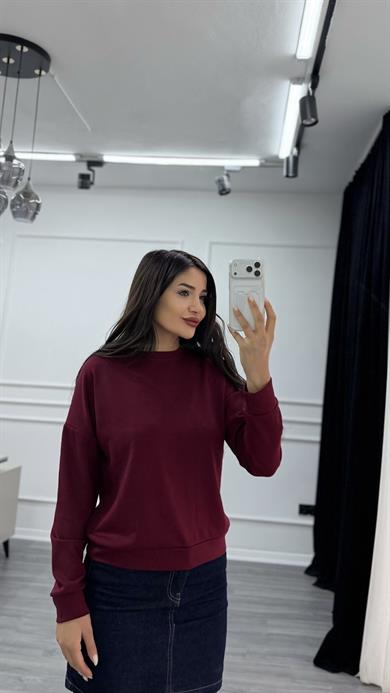 Bordo Bisiklet Yaka Sweatshirt