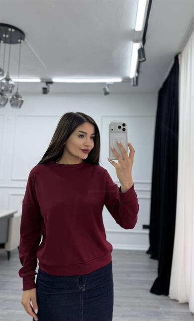 Bordo Bisiklet Yaka Sweatshirt