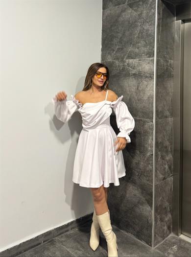Bridal Beyaz A-Kesim Dokuma Düğün/Nikah Gece kısa Elbise