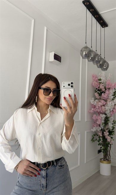 Bürümcük Dokulu Oversize Kesim Krem Gömlek