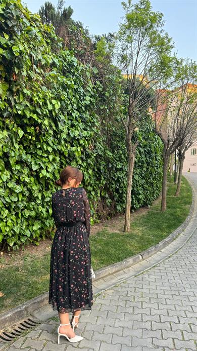 Çiçek Desenli Şifon Elbise