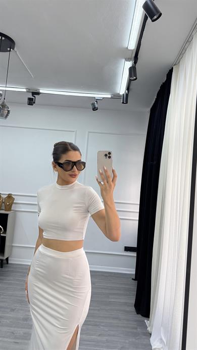 Esnek sandy Kumaş Crop Etek ikili Takım