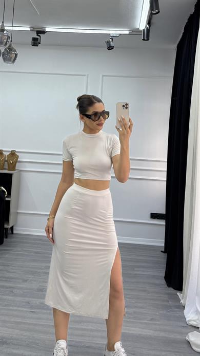 Esnek sandy Kumaş Crop Etek ikili Takım