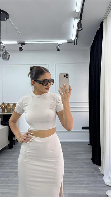 Esnek sandy Kumaş Crop Etek ikili Takım