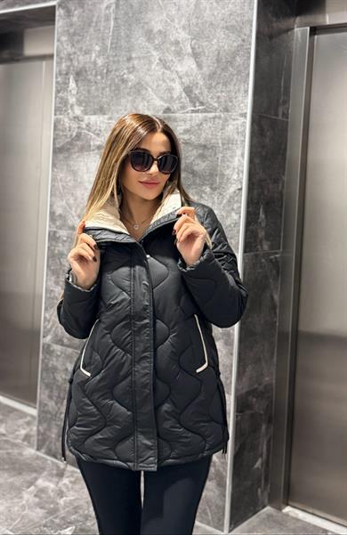 Damla Kapitone Şişme Mont-Siyah