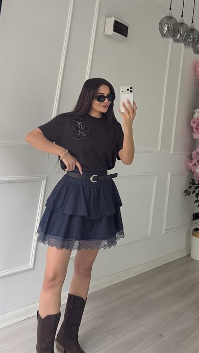 Dantel Detaylı Denim Etek