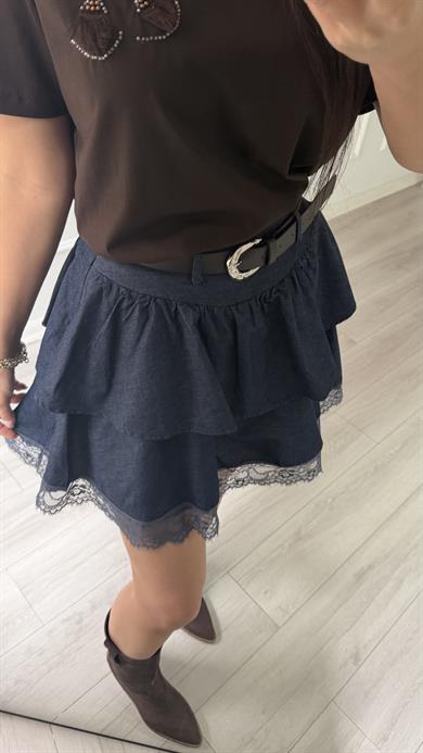 Dantel Detaylı Denim Etek