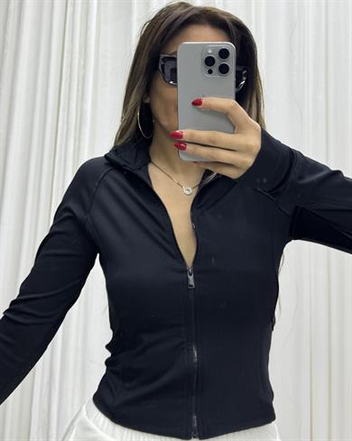 Fermuarlı Slim Fit Parmak Detaylı -siyah