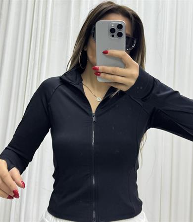 Fermuarlı Slim Fit Parmak Detaylı -siyah