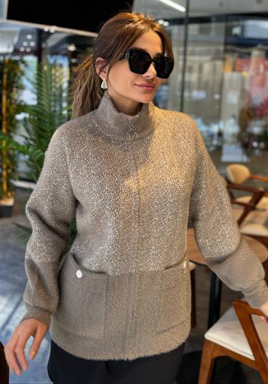 Fermuarlı Yumoş Ceket -Camel
