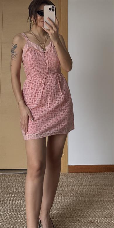Fisto Nakış İşlemeli tTasarım  Dokuma  Elbise-Pembe