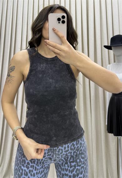 Fitilli bluz Halter Yaka Basic-Siyah