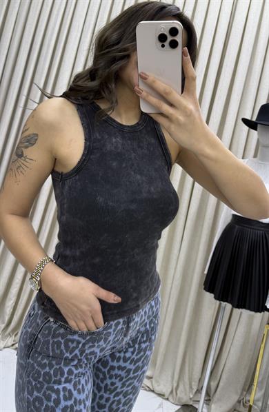 Fitilli bluz Halter Yaka Basic-Siyah