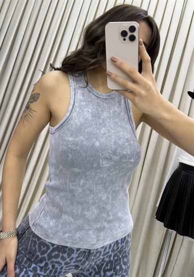 Fitilli bluz Halter Yaka Basic Soluk Efektli