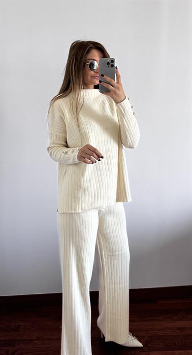 Fitilli Trend Triko Takım Standart-Bej